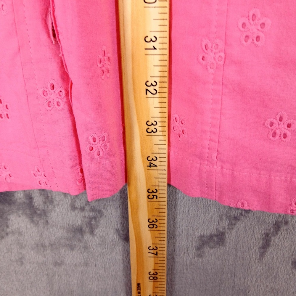 Vince Camuto Dress Womens 14 Pink Eyelet Button Front Cotton Shirt Puff Sleeve - Picture 4 of 11